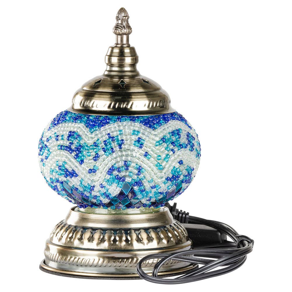 Turkish Short Style Desk Lamp, Handmade Medium Globe - In the Blues