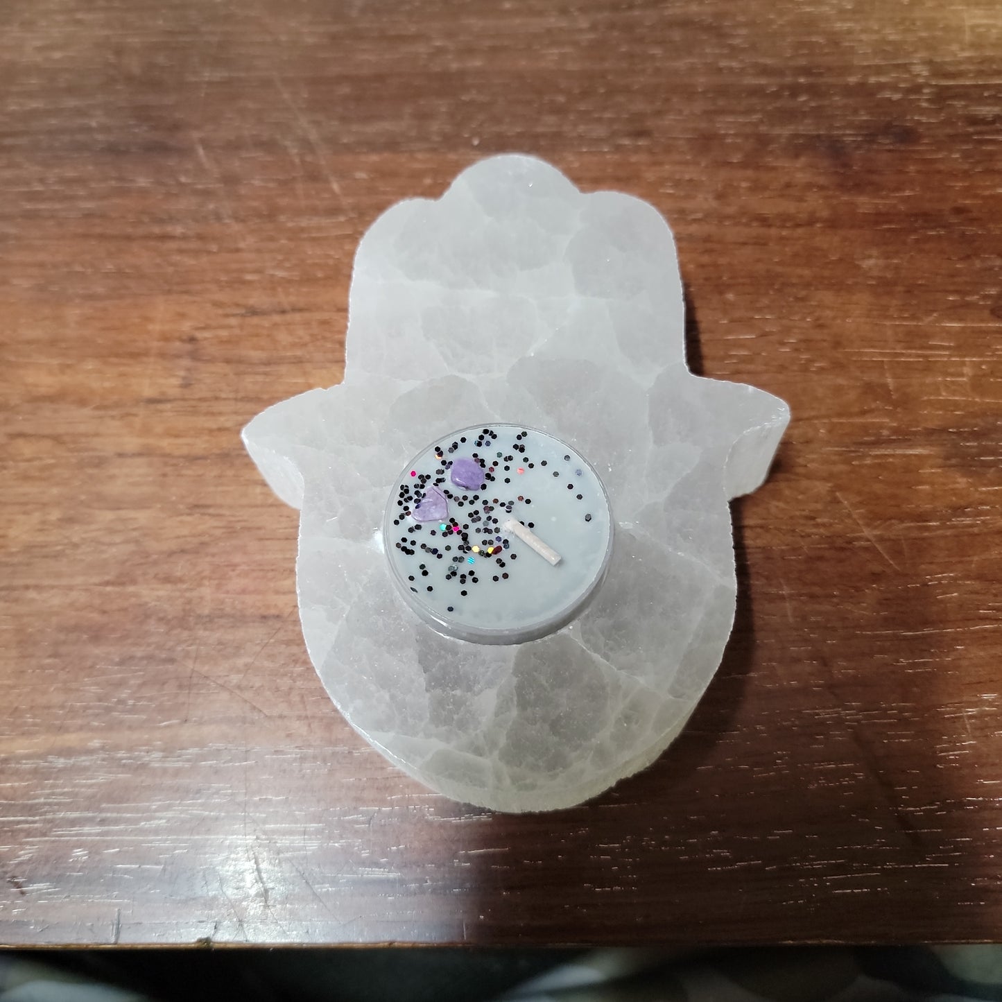 Selenite Hasma Hand/Tea light Candel