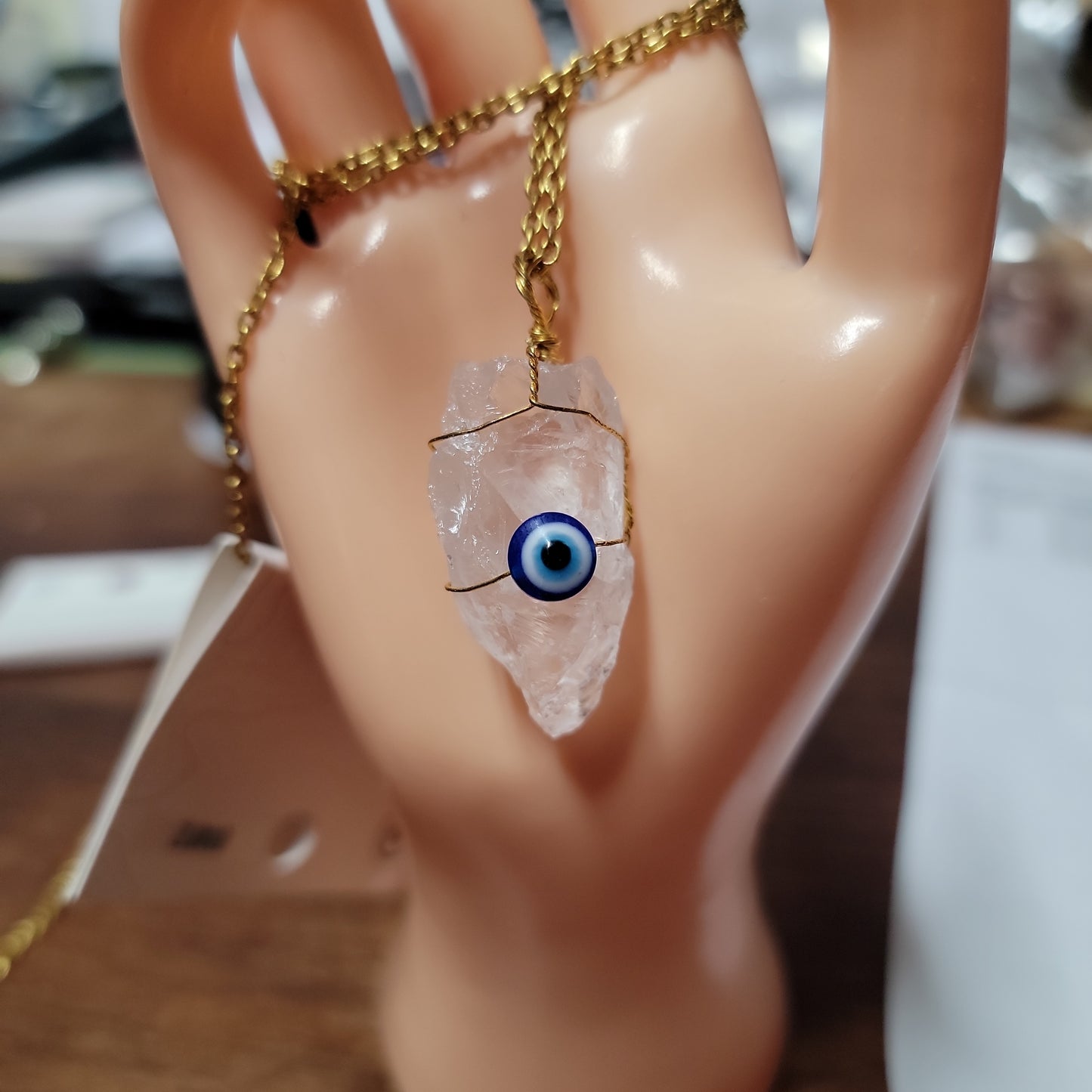 Necklace-Wire Wrapped Evil Eye Quartz