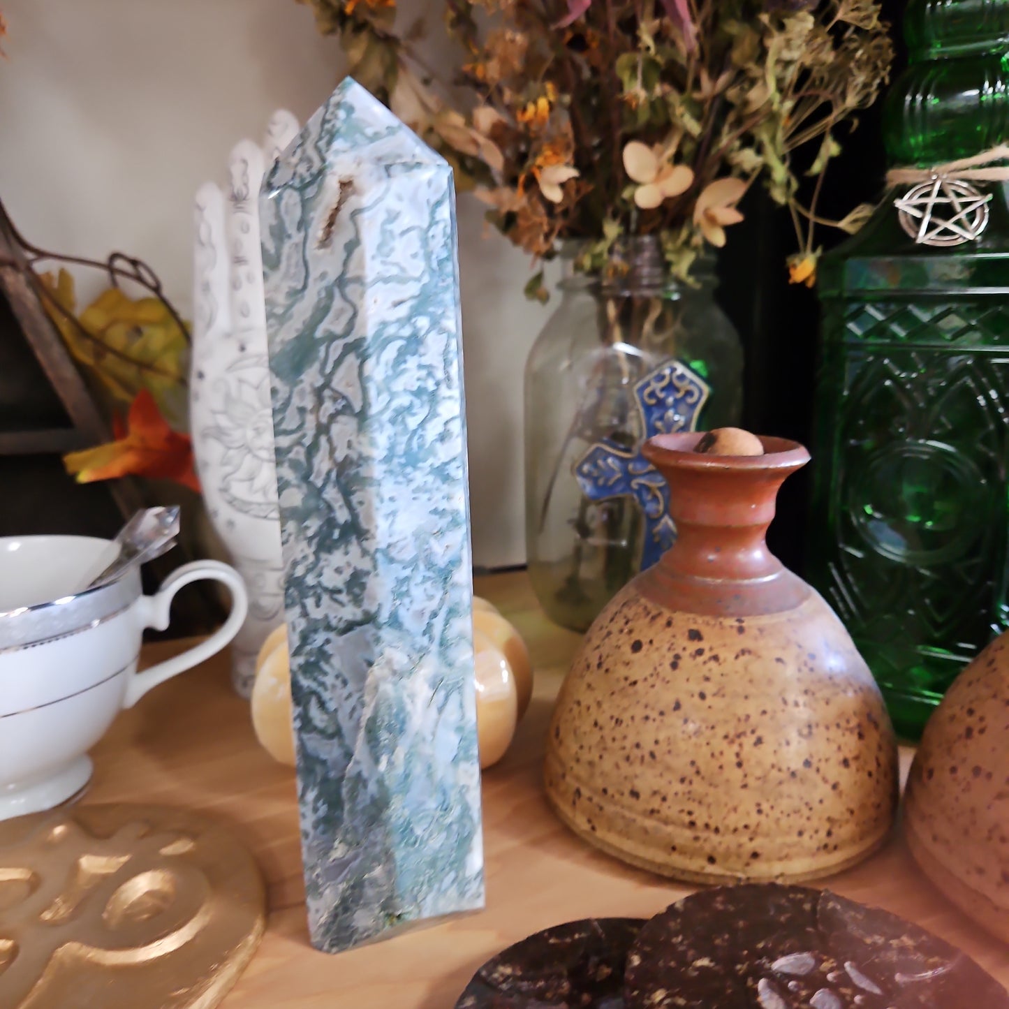 Moss Agate Druzy Tower “Collector Piece”