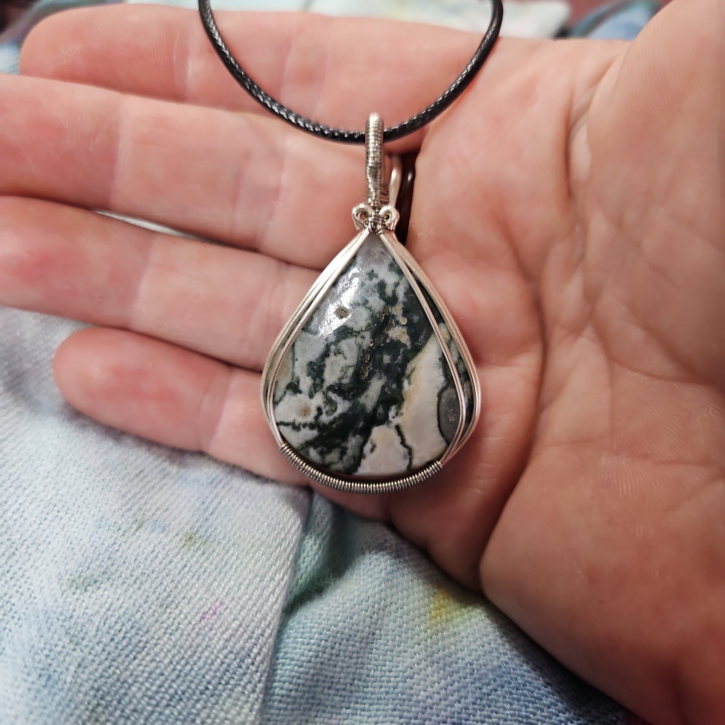 Wire Wrapped Moss Agate Necklace