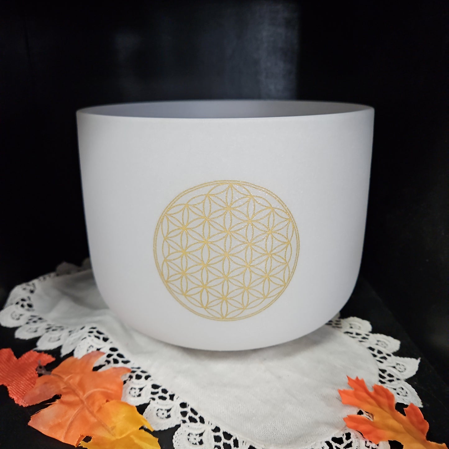 Frosted Seed Of Life Crystal Singing Bowl 8" with Carrying Case - Note C