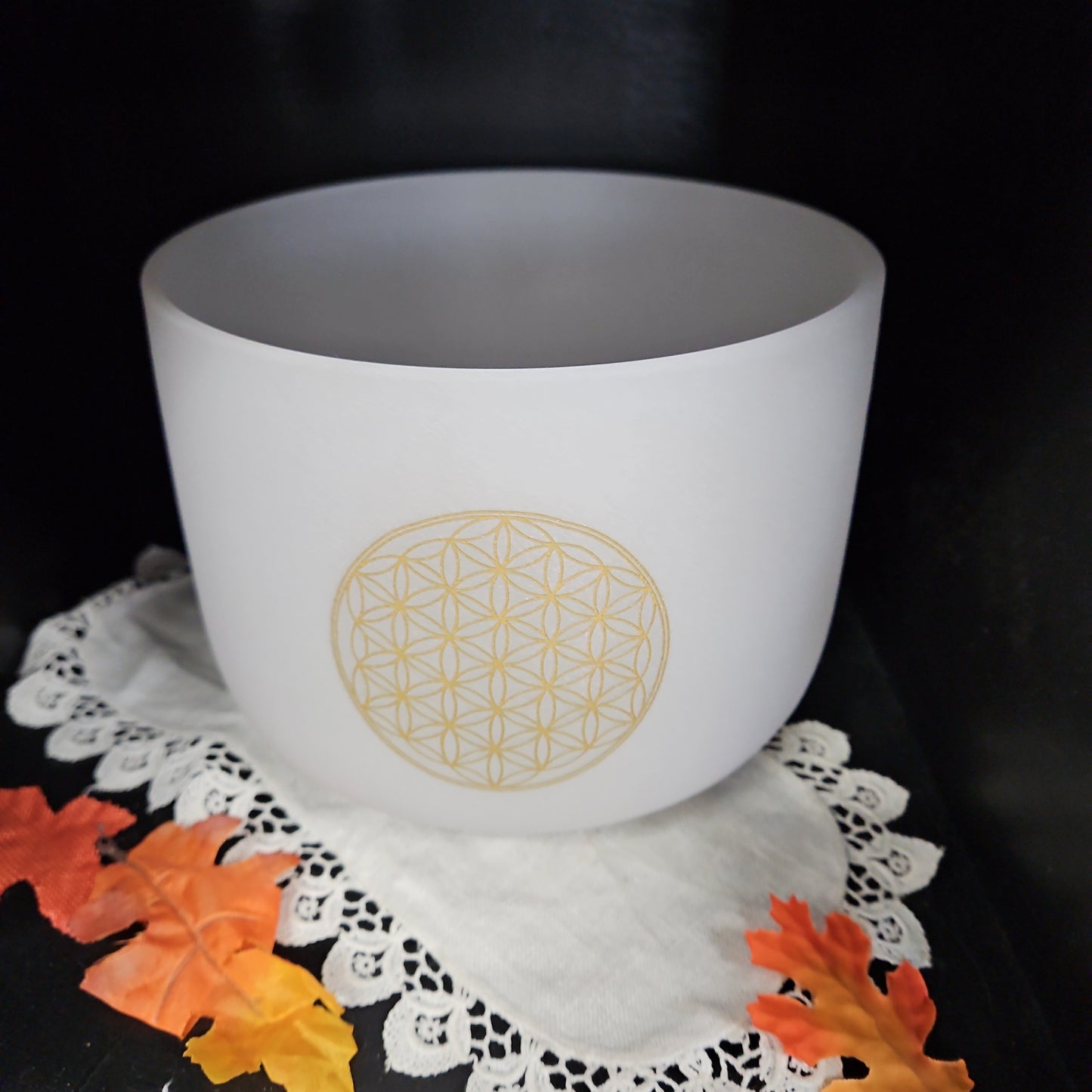 Frosted Seed Of Life Crystal Singing Bowl 8" with Carrying Case - Note C