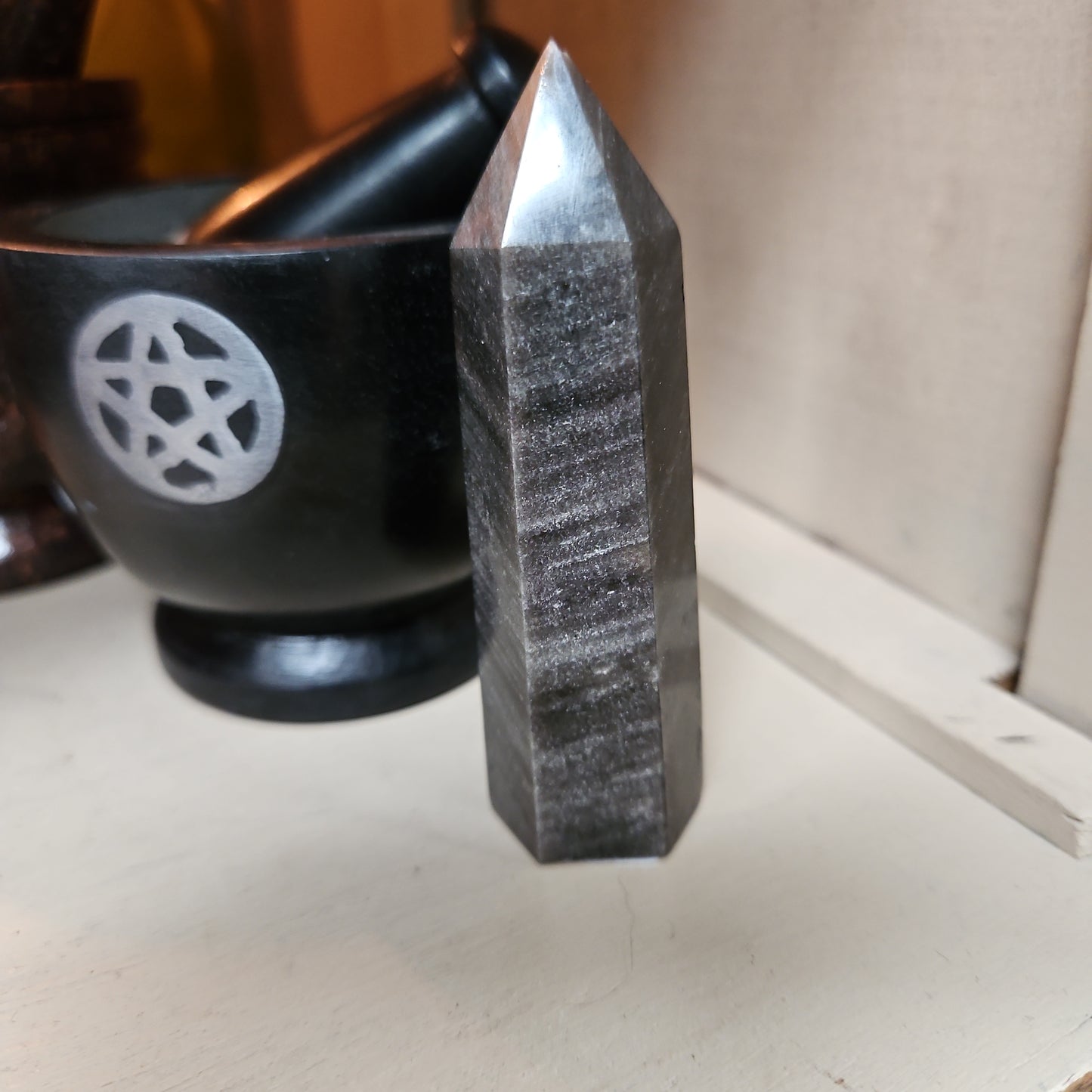 Golden Sheen Obsidian Crystal Tower