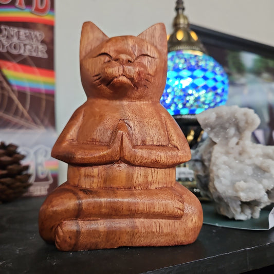 Wooden Meditation Cat