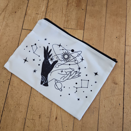Zippered Tarot Bags - Mystic Hands and Cosmic (White)