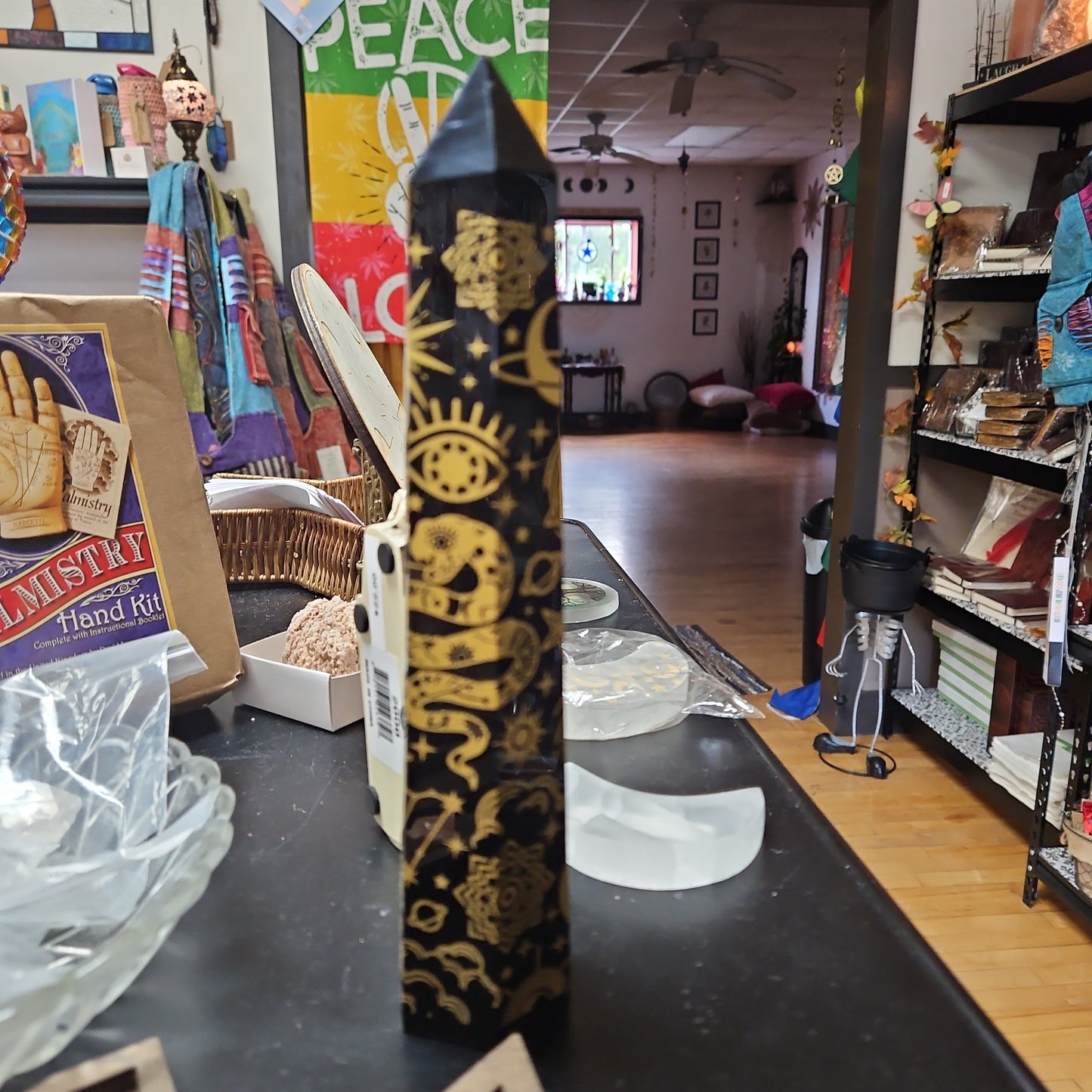 Black Obsidian Tower with Sun and Moons 8" (GOLD)