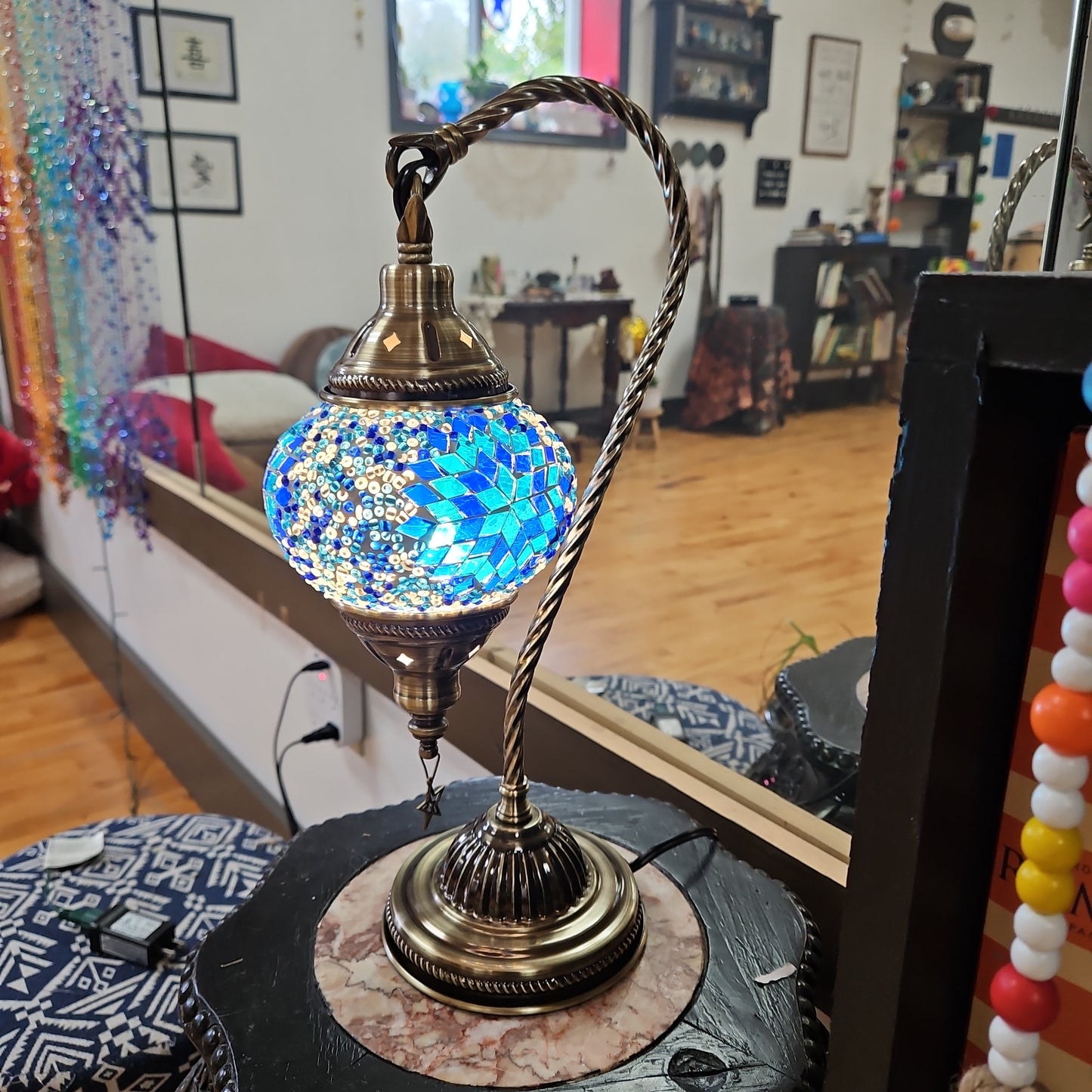Handmade Mosaic Hanging Lamp 15 1/2" ( Turkish lamps ) Blue Starburst