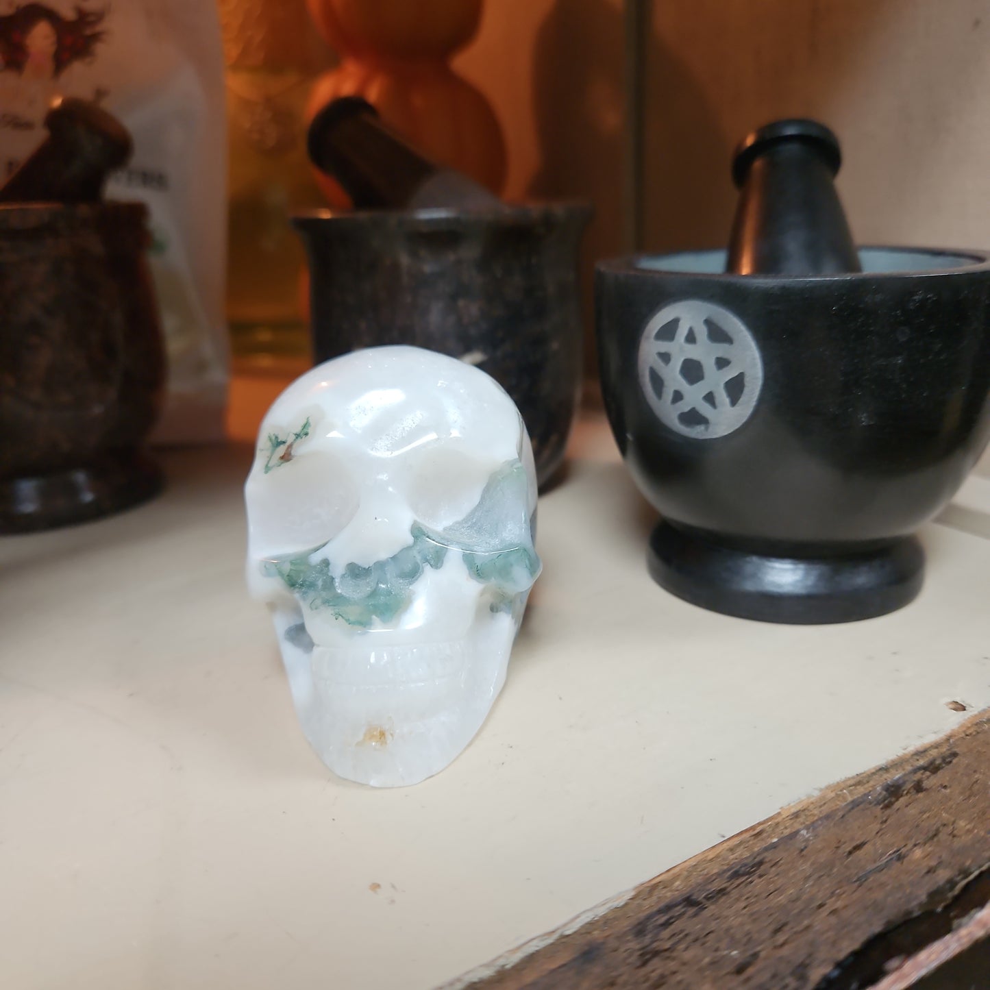 Tree Agate Druzy Skull 2 1/2 by 3”