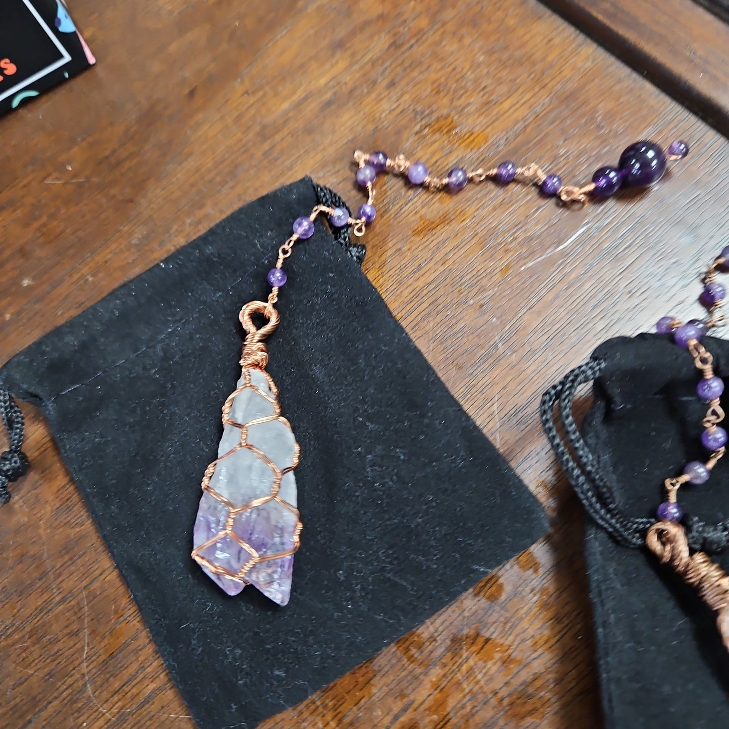 Handmade Wire Wrap Copper and Amethyst Pendulum