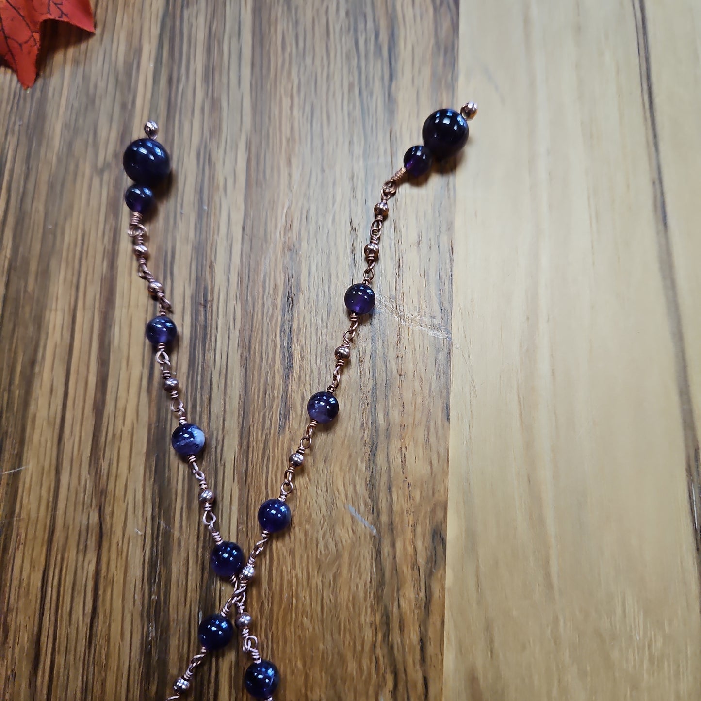 Handmade Wire Wrap Spiral Copper and Amethyst Pendulum