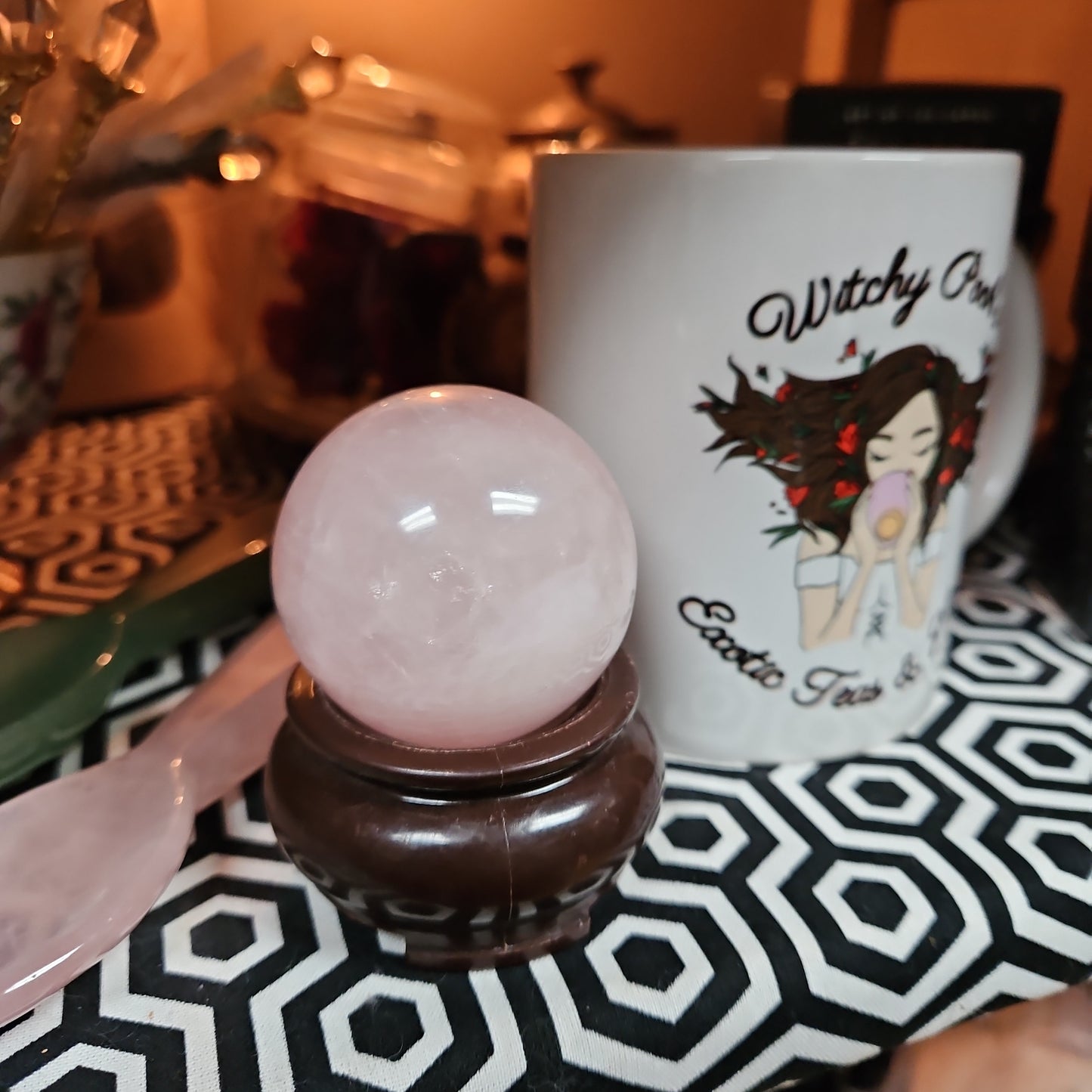 Star Rose Quartz Sphere “Star Baby” with Stand 2"