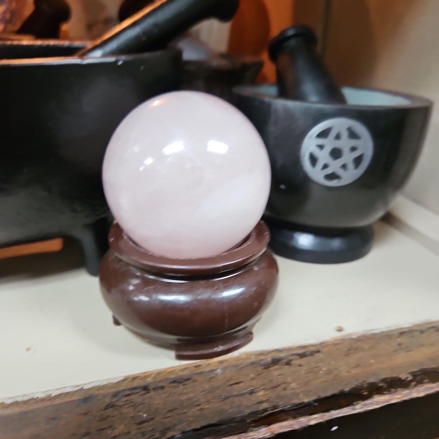 Star Rose Quartz Sphere “Star Baby” with Stand 2"