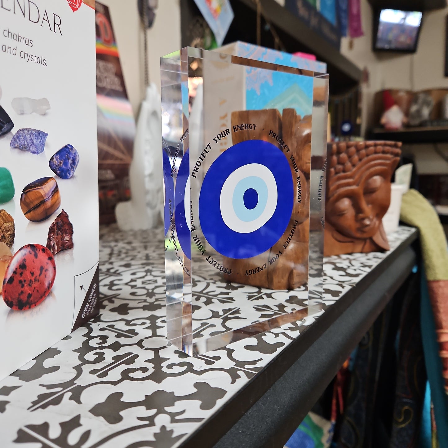 Evil Eye Protection Lucite Plaque for Home or Office, Spiritual Decor