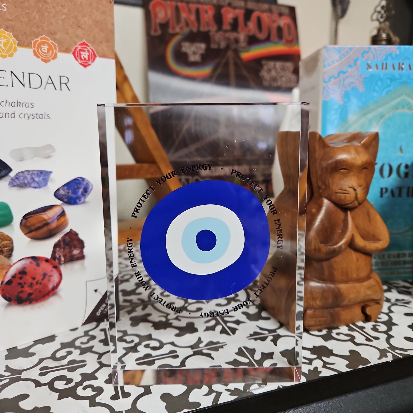 Evil Eye Protection Lucite Plaque for Home or Office, Spiritual Decor
