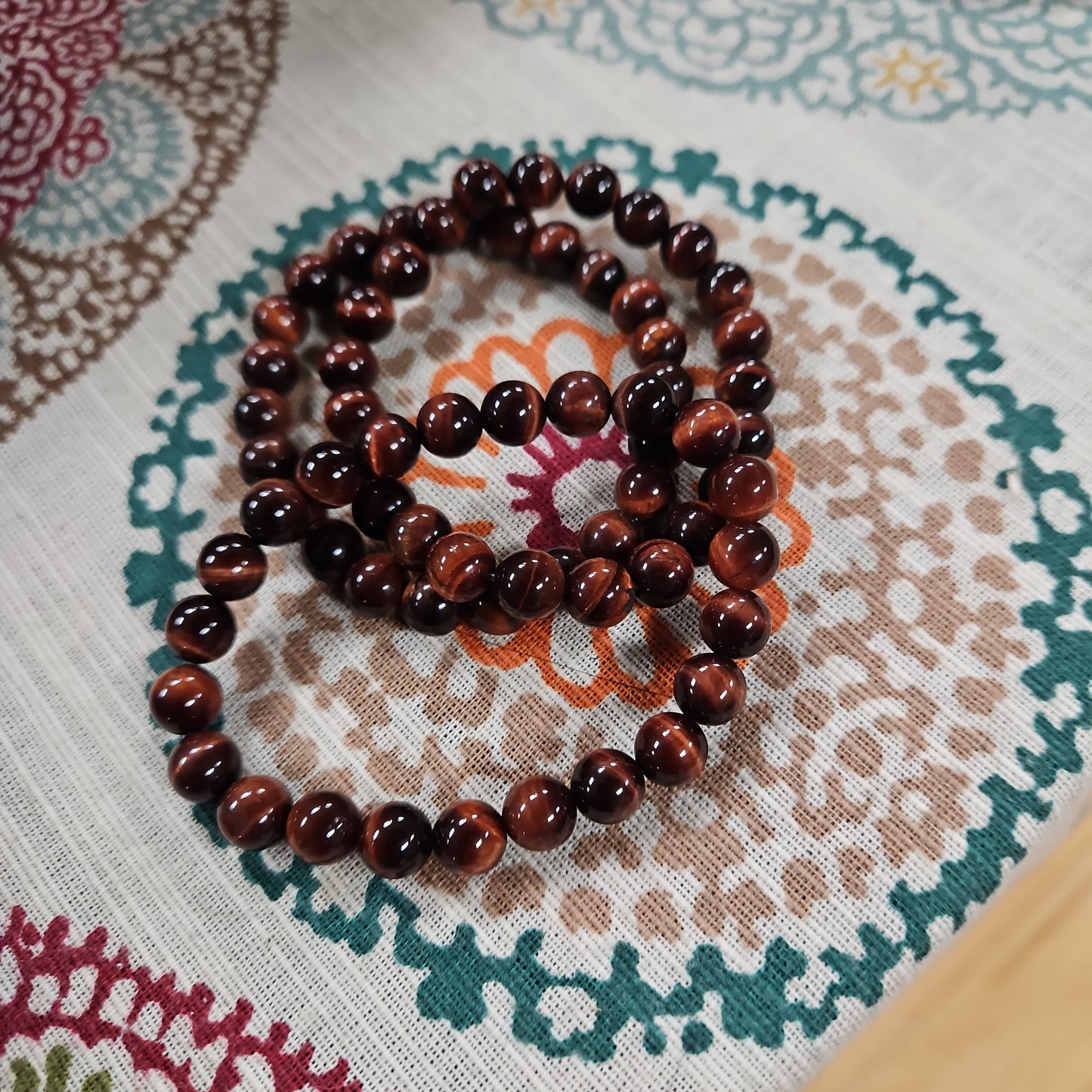 Tiger Eye , Red - Bead Bracelet - 8 mm