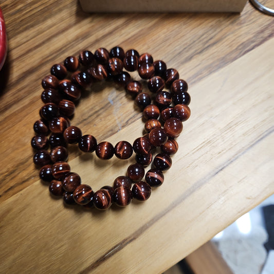 Tiger Eye , Red - Bead Bracelet - 8 mm