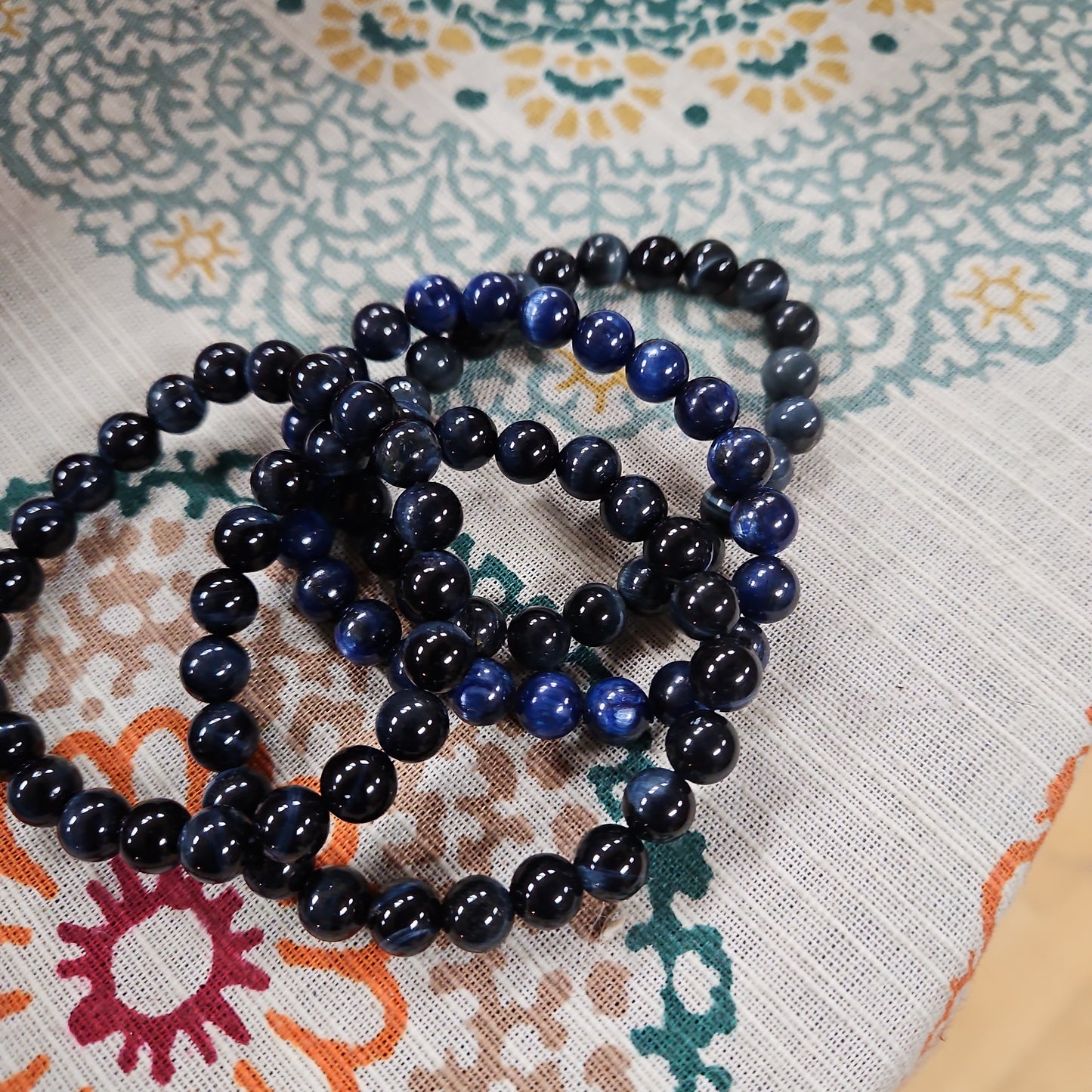 Tiger Eye , Blue - Bead Bracelet - 8 mm