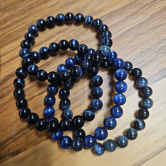 Tiger Eye , Blue - Bead Bracelet - 8 mm