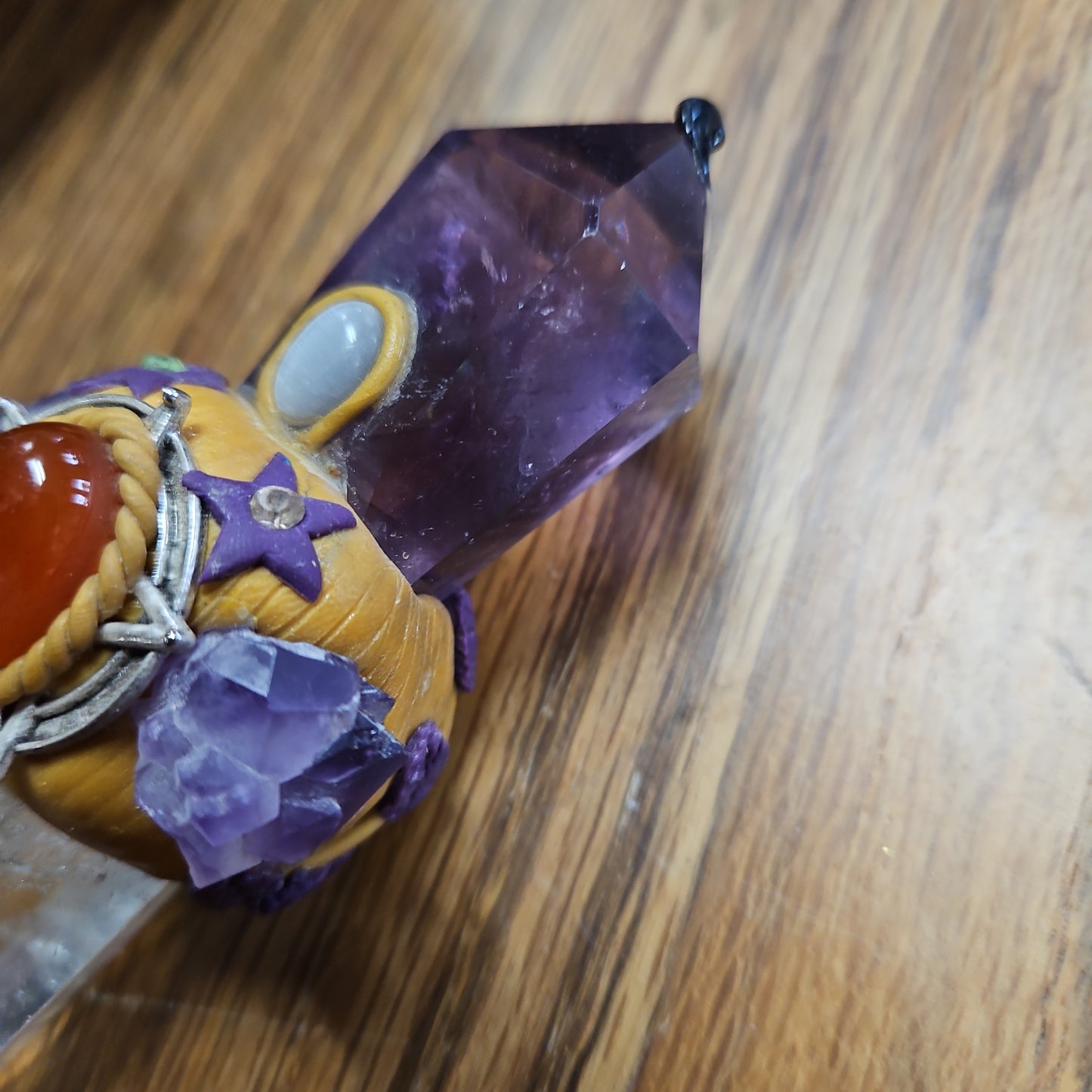 Handmade Natural Crystal Wand - Quartz and Smokey Amethyst 6 1/2"
