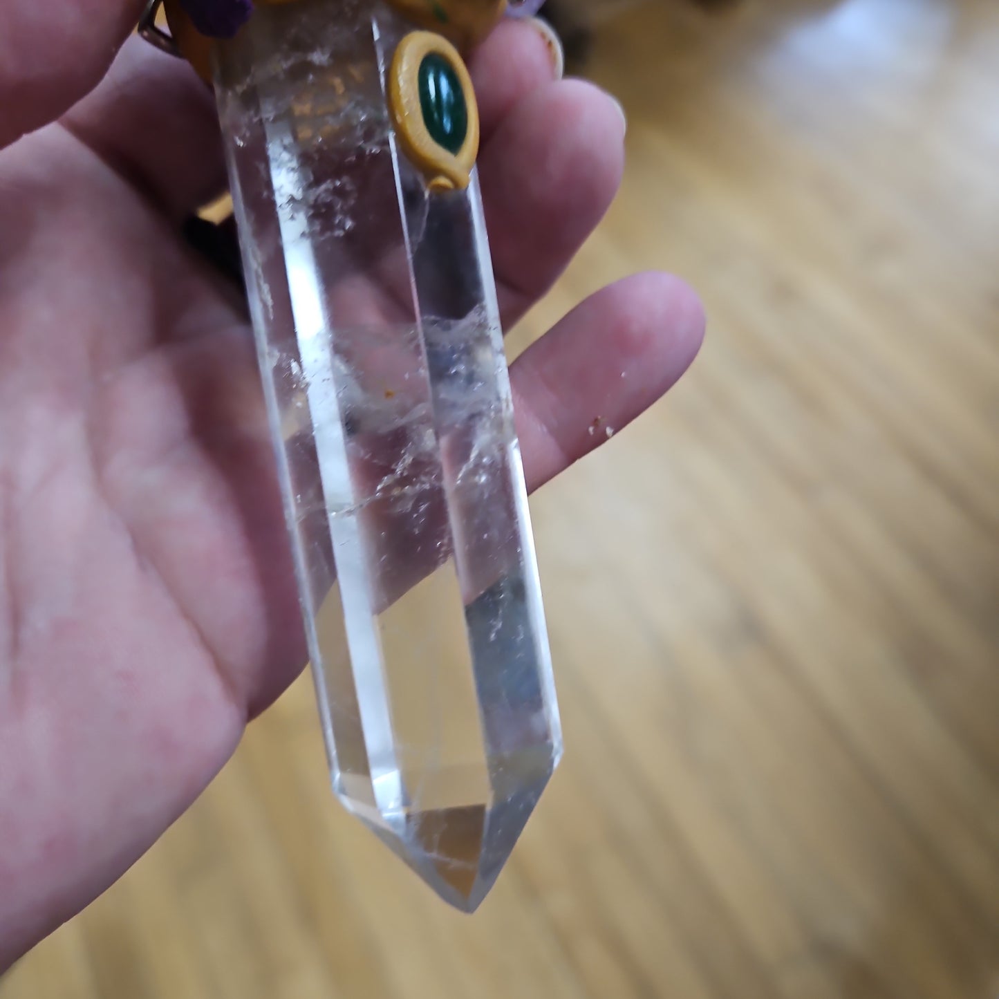 Handmade Natural Crystal Wand - Quartz and Smokey Amethyst 6 1/2"