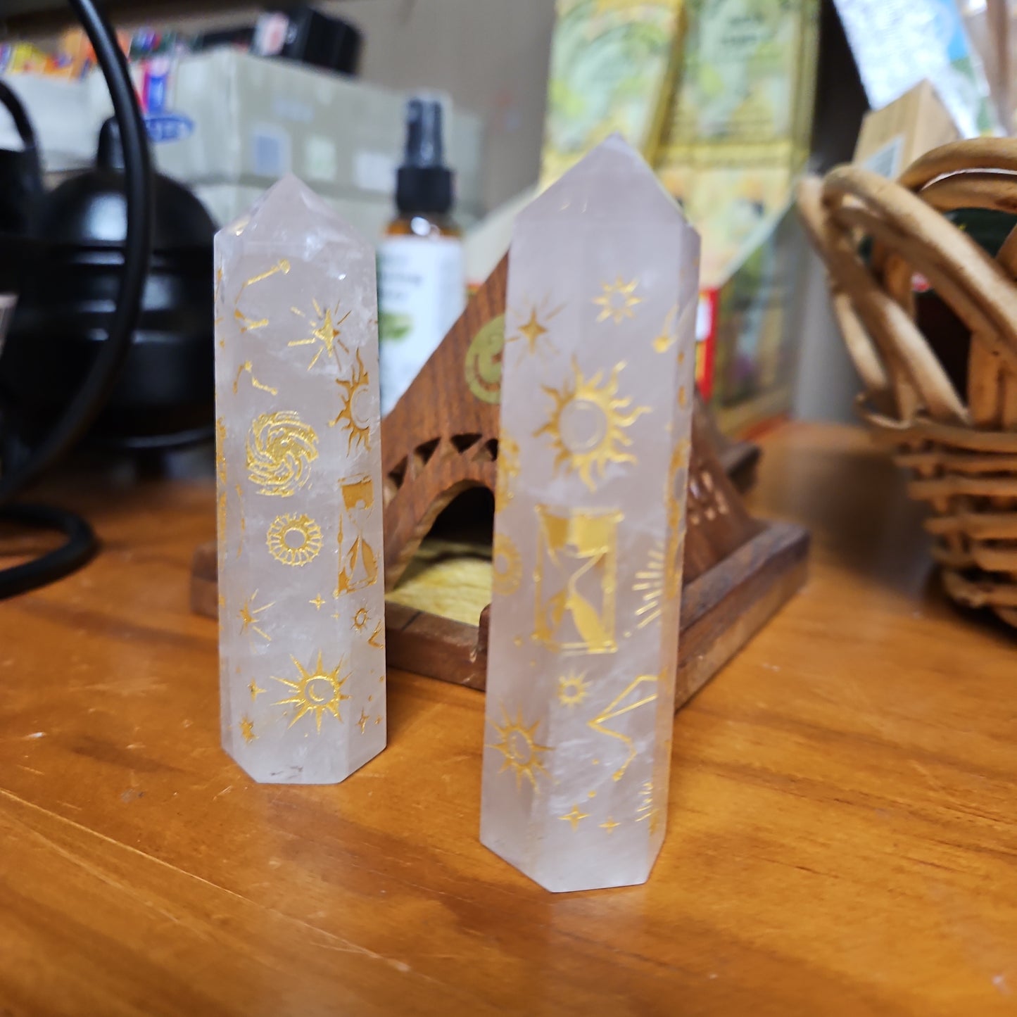 Rose Quartz Towers with Mystic Gold Symbols