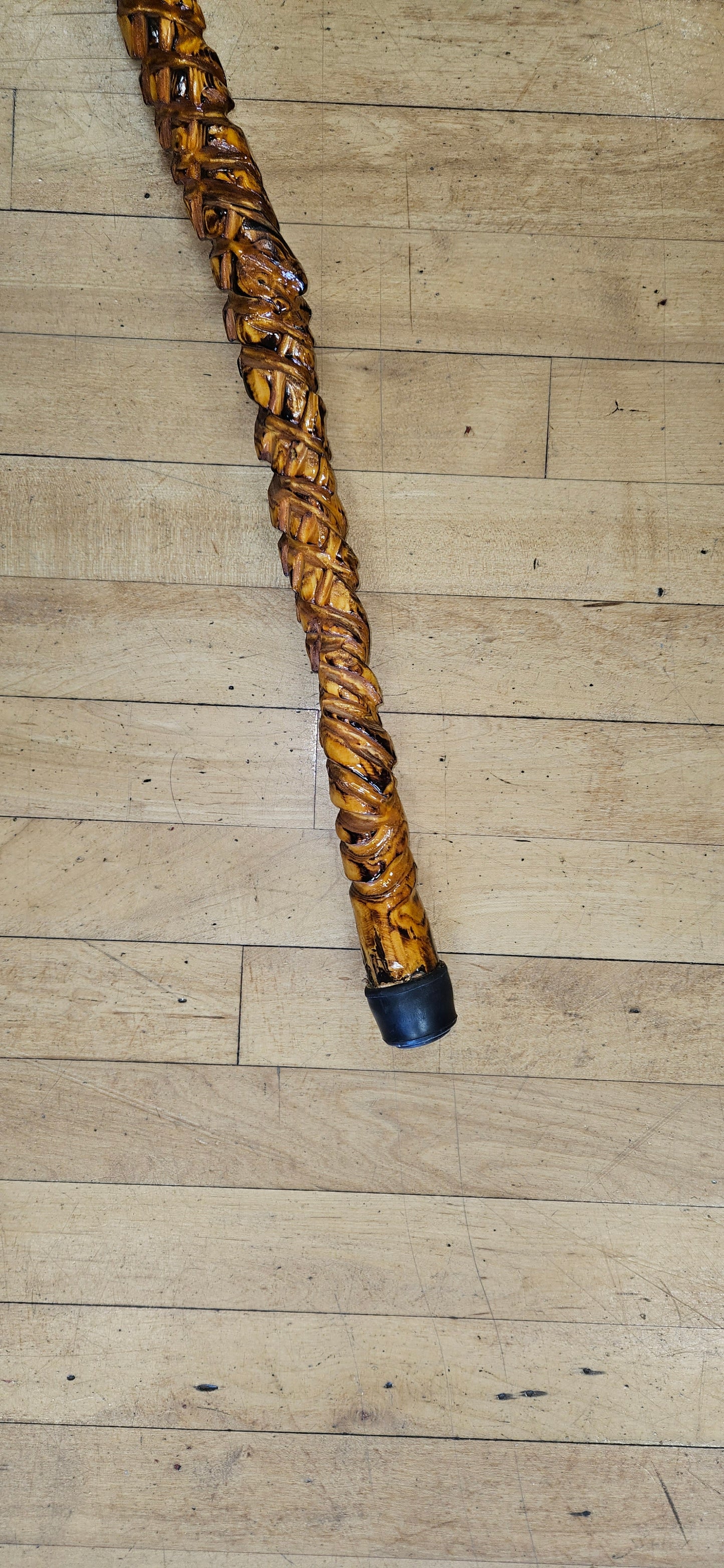 Criss Cross Carved Walking Stick / Staff - Locally Made