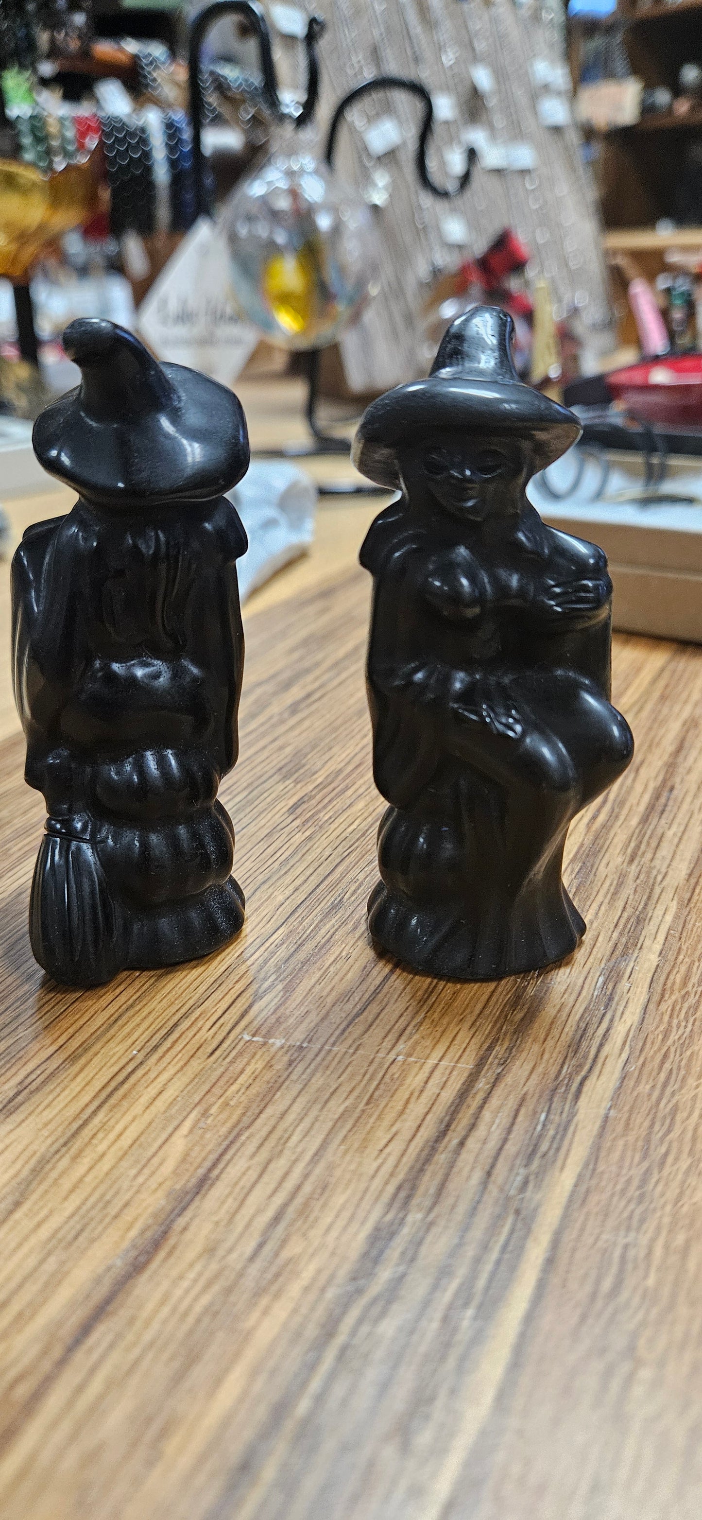 Obsidian Carved Witch on Broom 3 1/2"