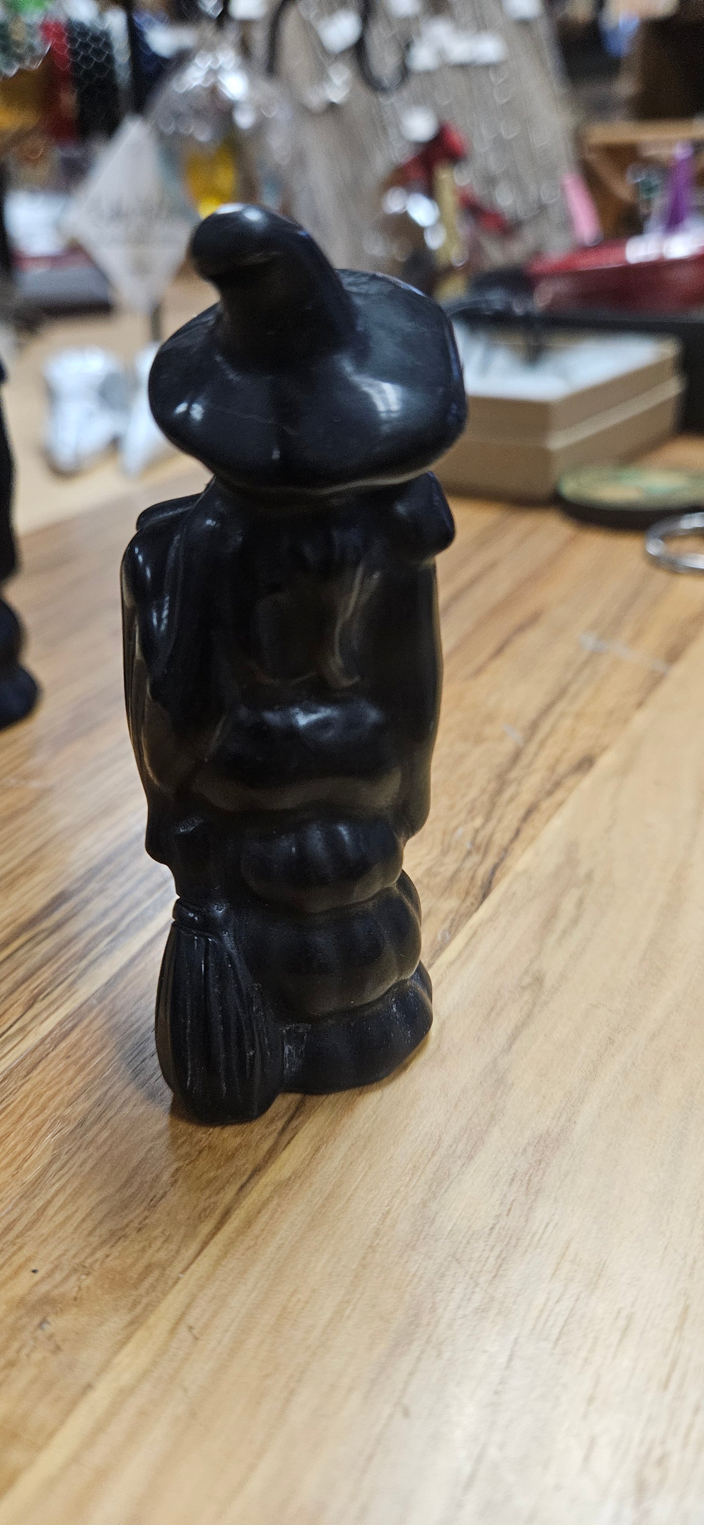Obsidian Carved Witch on Broom 3 1/2"