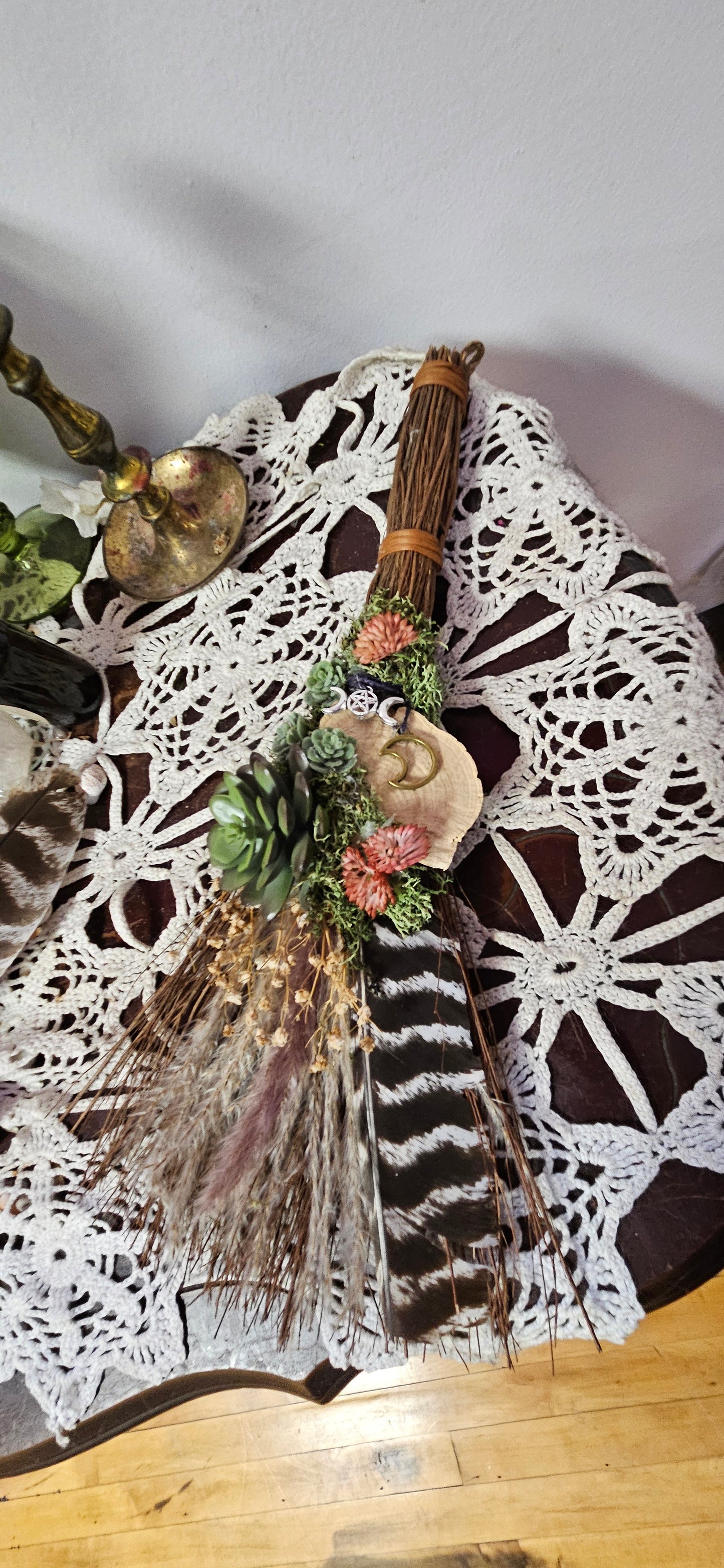 Medium Altar Bessom - Moon and Succulents by Emma Red Raven