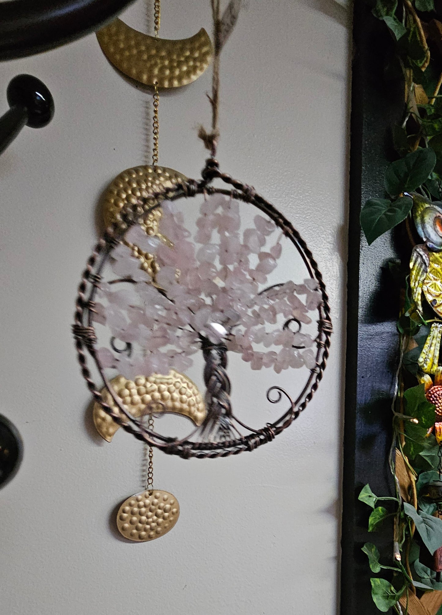 Rose Quartz Tree of Life Crystal & Wire Suncatcher 4"