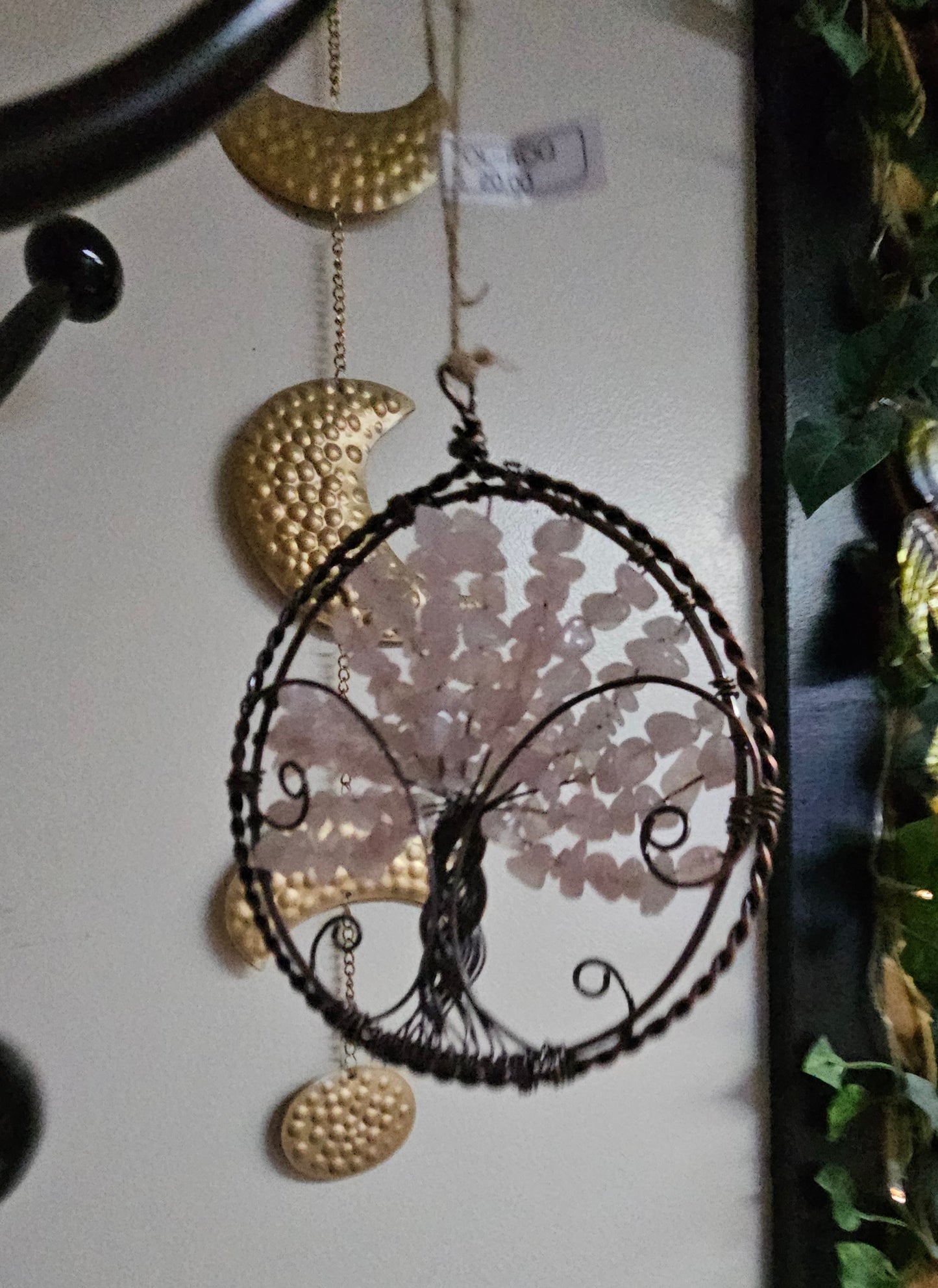 Rose Quartz Tree of Life Crystal & Wire Suncatcher 4"