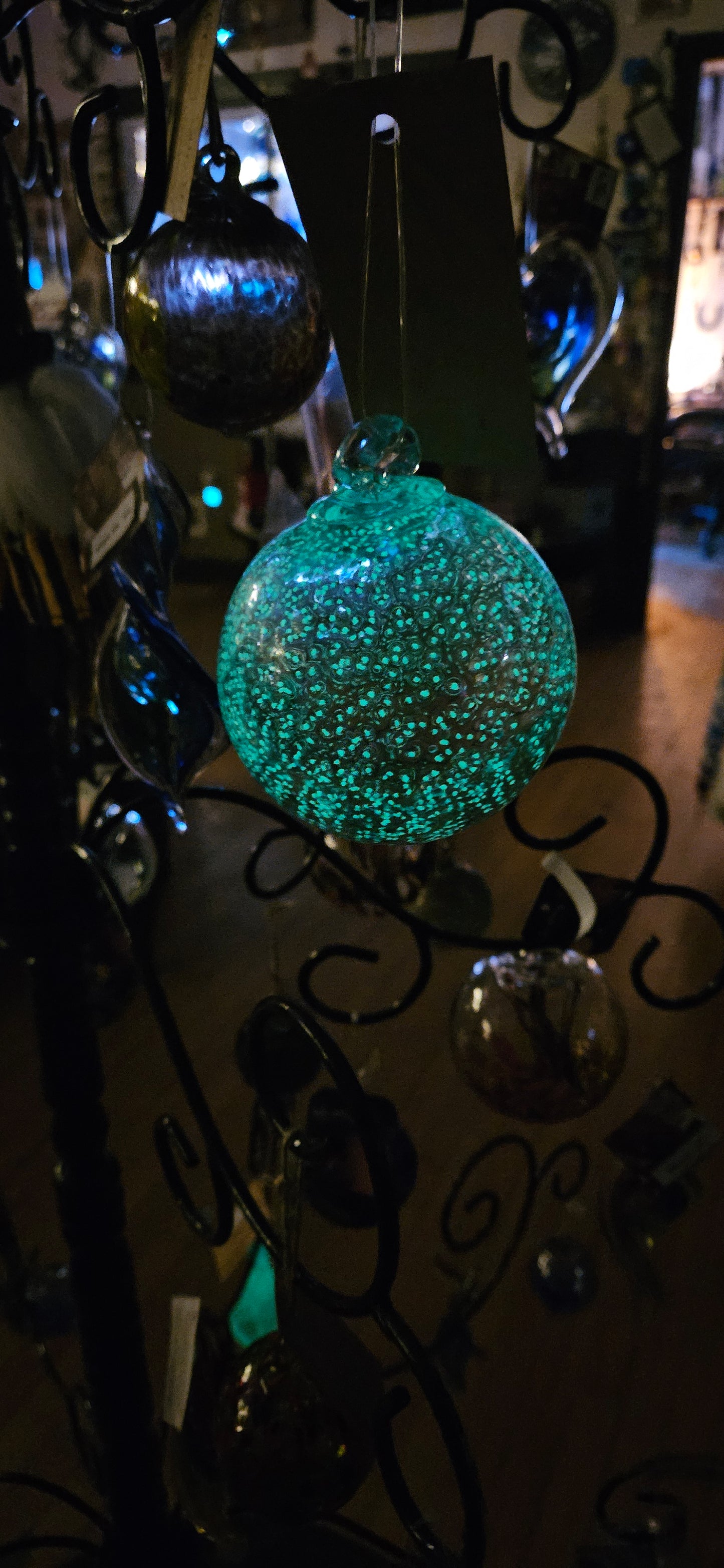 Blown Glass Glow in the Dark Witch Ball 3 1/2"