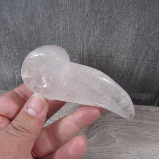 Crystal Carved Raven / Crow Skull - Quartz( slight pink hue) 3 1/2"