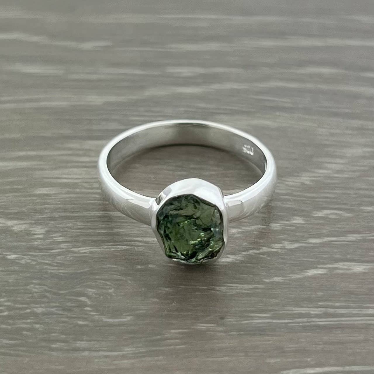 Moldavite Sterling Silver Band Ring