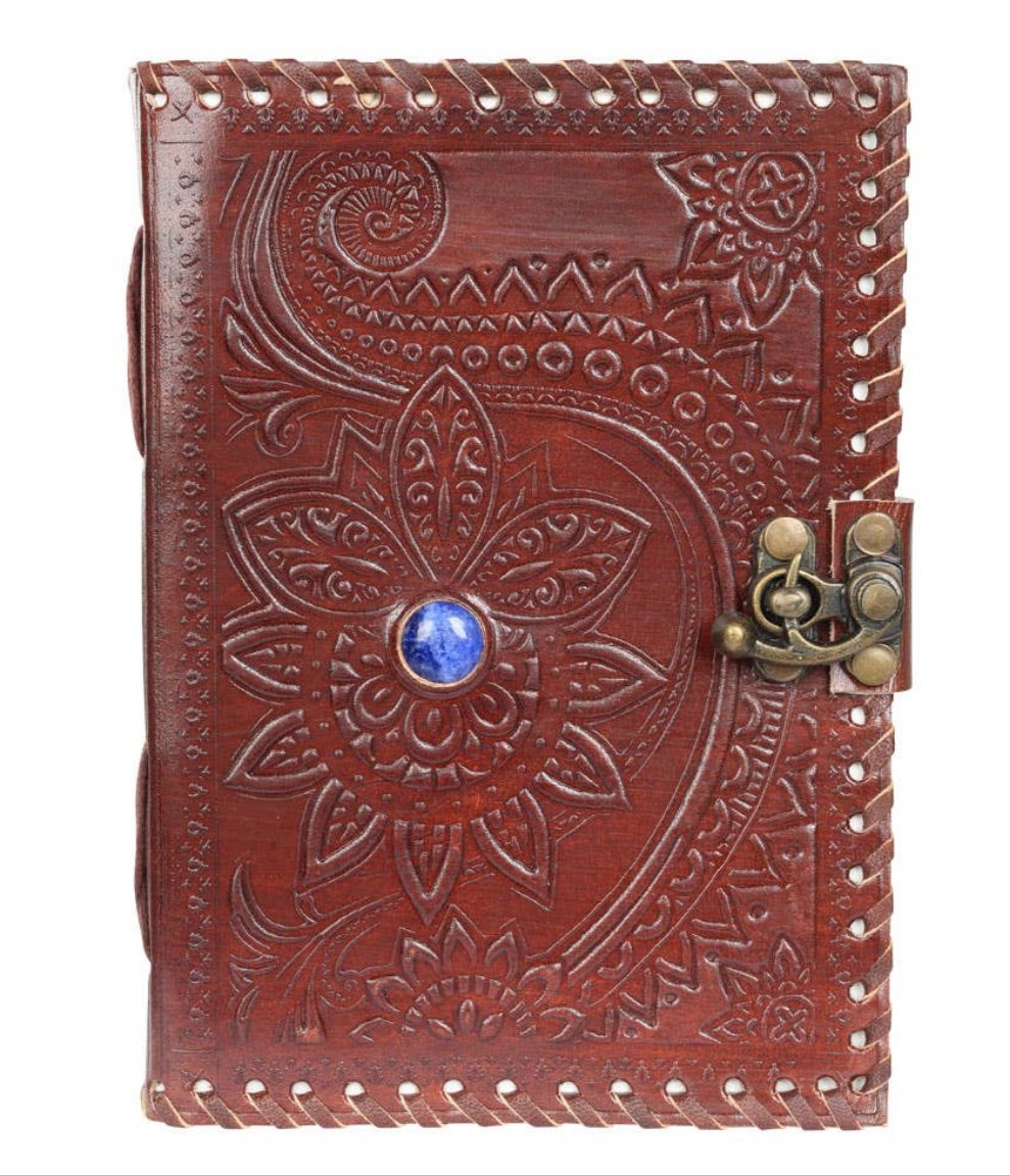 Mandala Leather Journal with Stone and Latch 5 x 7 "