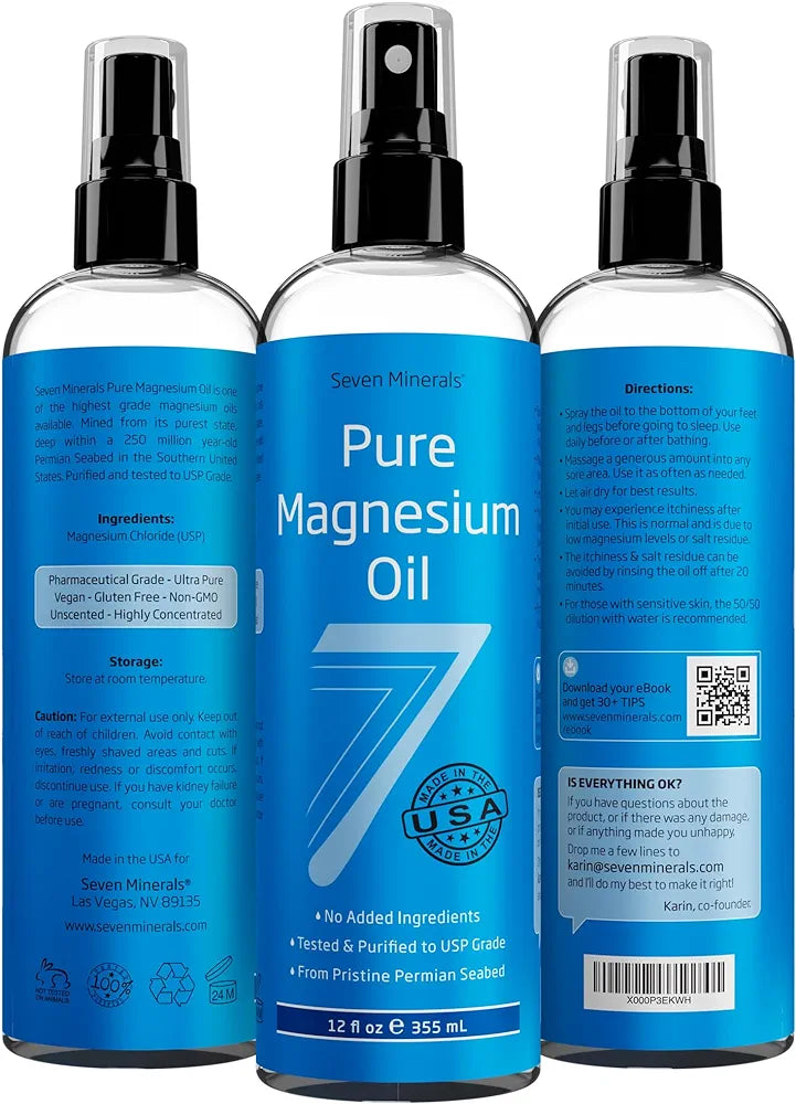 Seven Minerals, Magnesium Oil Spray, 4oz and 8oz