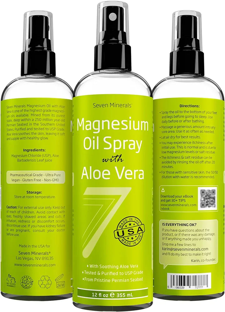 Seven Minerals, Magnesium Oil Spray with Aloe Vera