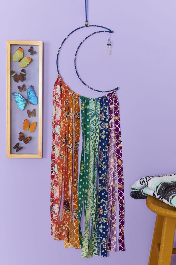 Chakra Moon with Quartz Batik Wall Hanging