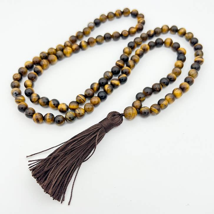 Tiger's Eye Zen Unknotted 108 Bead Mala - Prayer Beads - 8mm