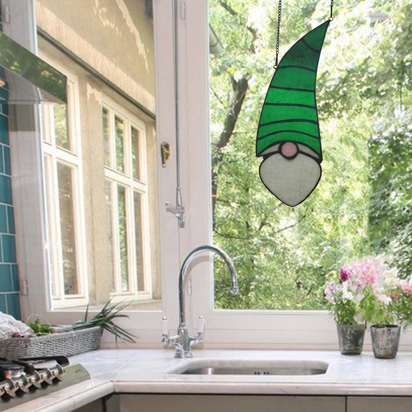 Theodore Green Garden Gnome Window Panel - Stainglass