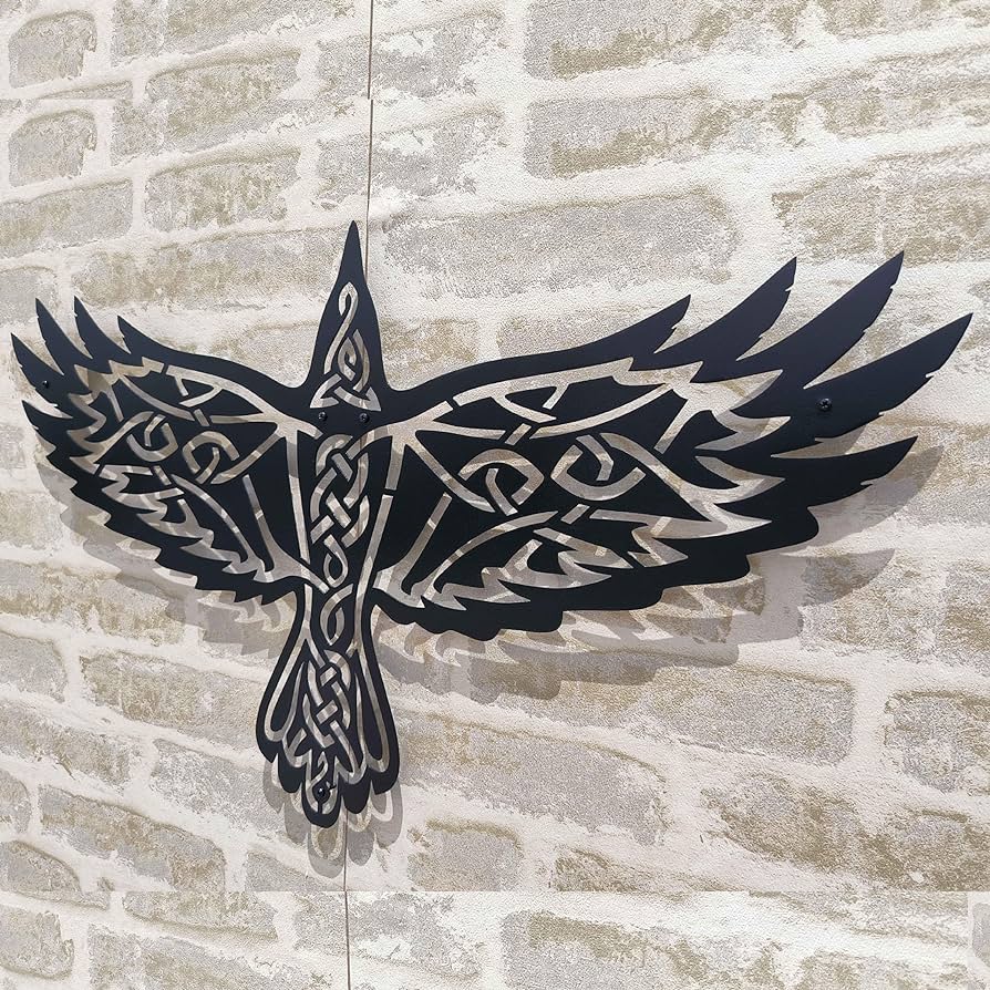 Metal Norse Raven in Flight Wall Iron Art