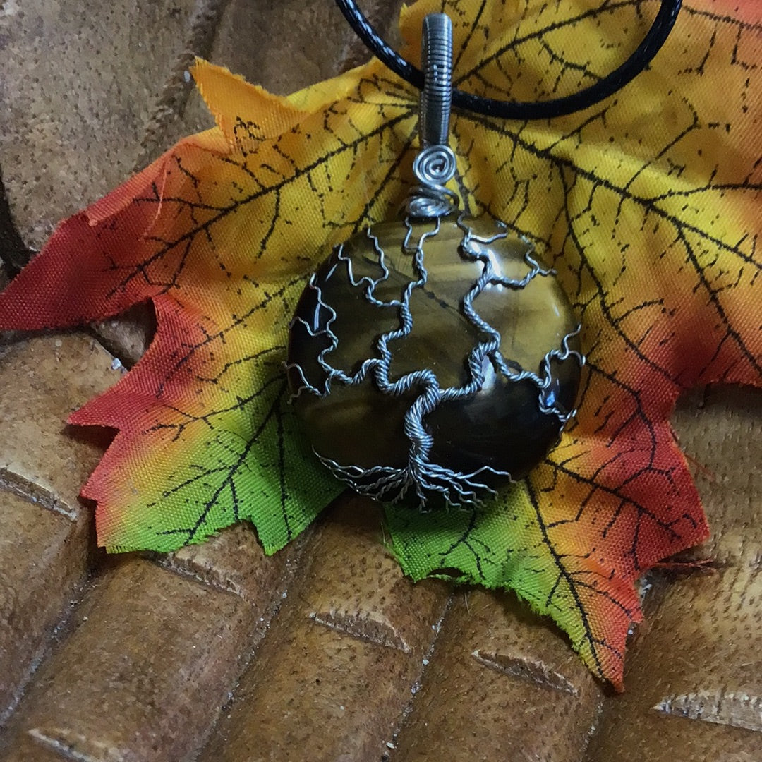Tiger Eye Tree of Life Wire Wrap Necklace