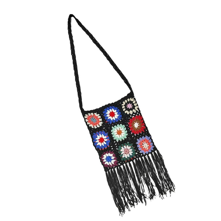Black Crochet Boho Shoulder Bag Handbag Boho