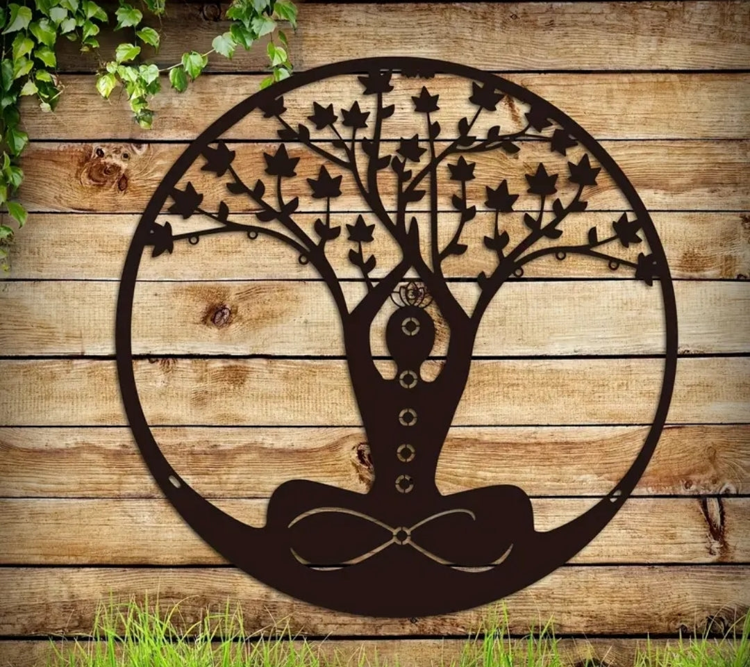 Metal Chakra Goddess & Tree of Life Wall Iron Art 12"