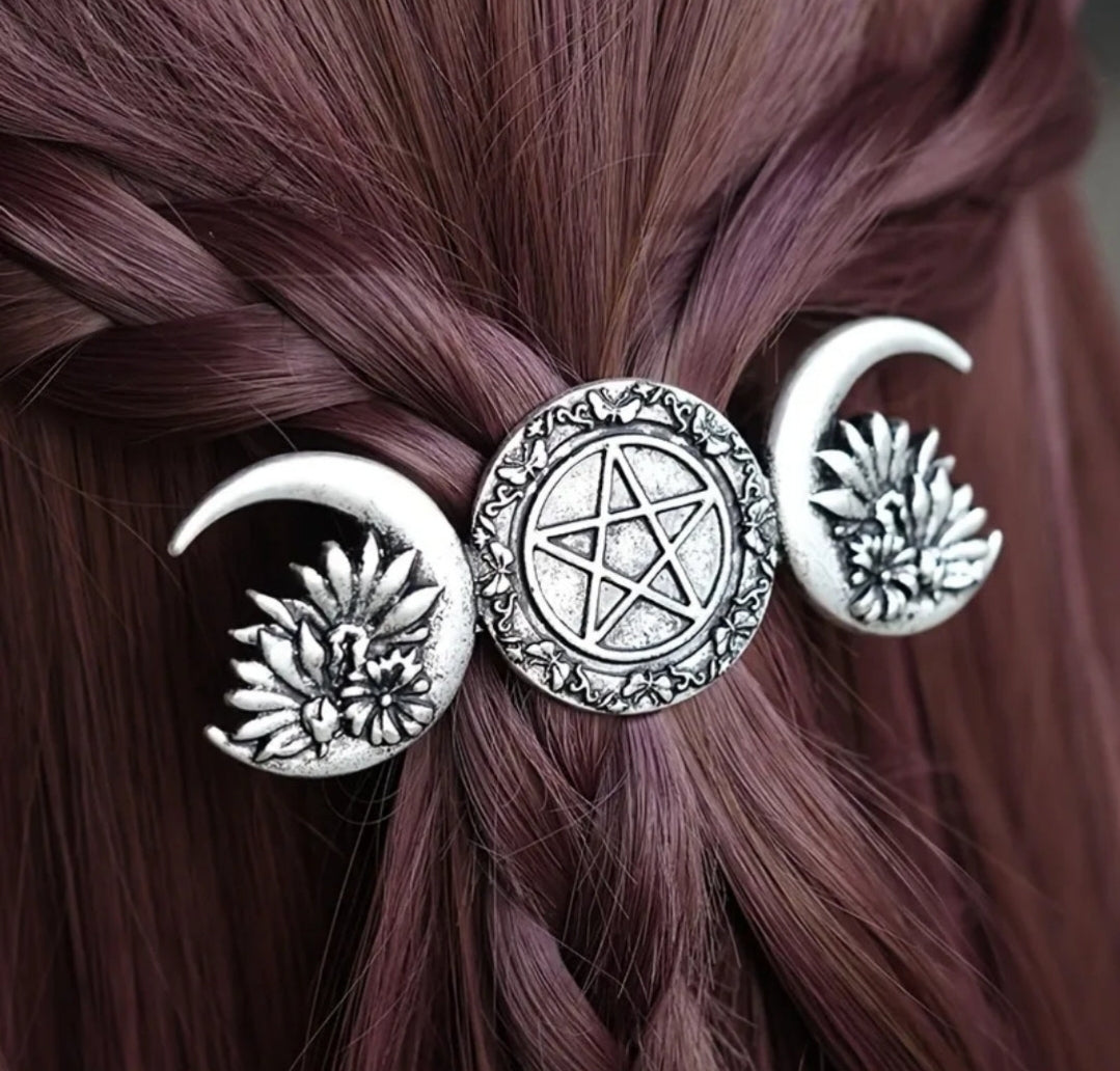 Triple Moon Pentacle Hair Clip