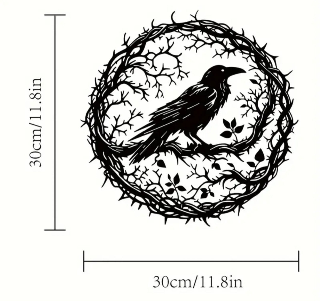 Raven on Branch Metal Wall Iron Art