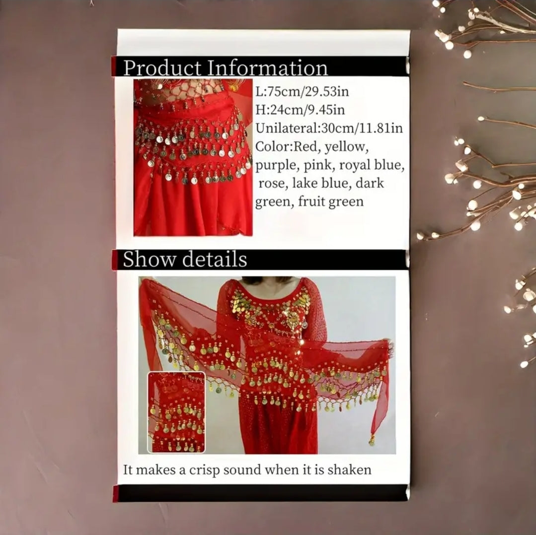 Belly Dance, Hip Scarf, Coin Skirt - Pink Gold Coins