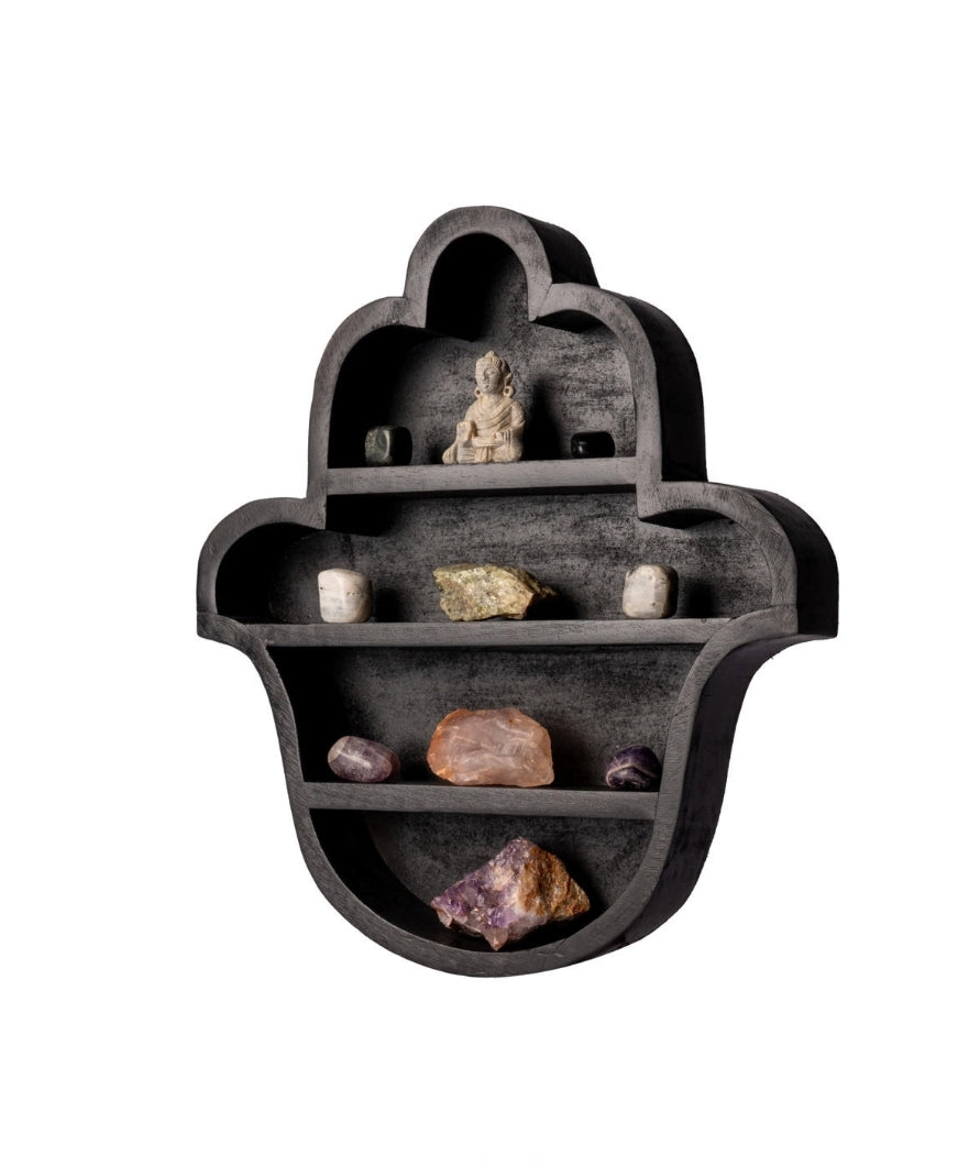 Wooden Wall Hamsa Display, 14" Black