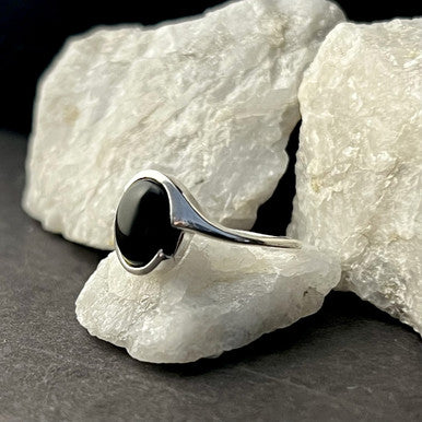 Black Onyx Sterling Silver Ring Cab Twist